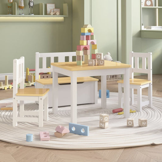 4-Piece Kids Table & Chair Set - White/Beige MDF Furniture