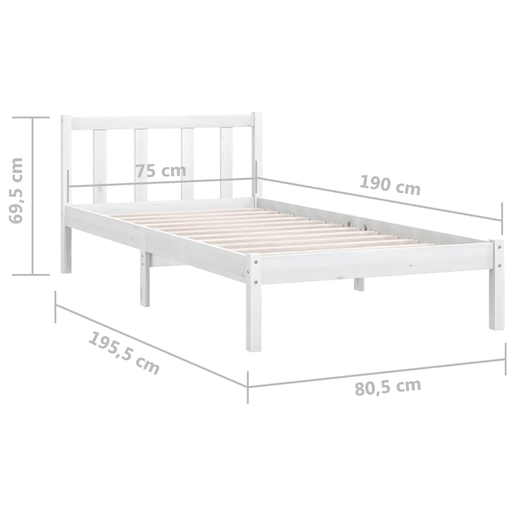 White Solid Wood Bed Frame - Small Single, No Mattress Included
