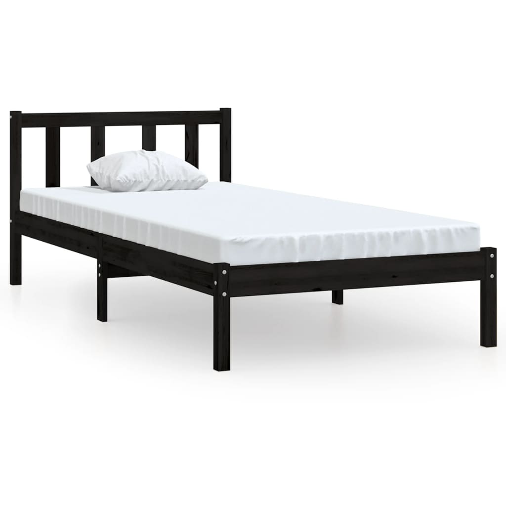 Bed Frame without Mattress Black Solid Wood Small Single