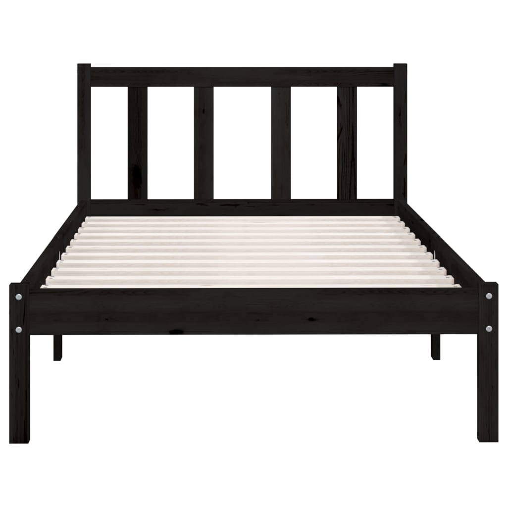 Bed Frame without Mattress Black Solid Wood Small Single