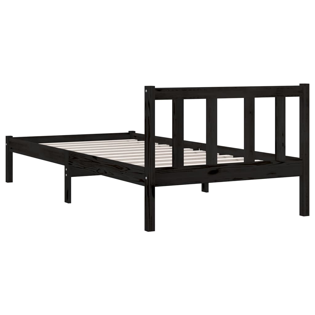 Bed Frame without Mattress Black Solid Wood Small Single