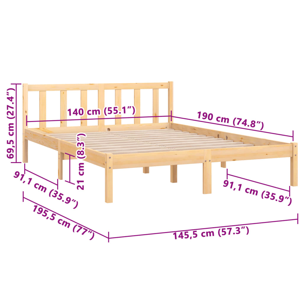 Solid Wood Bed Frame 140x190 cm - vidaXL Model 810062