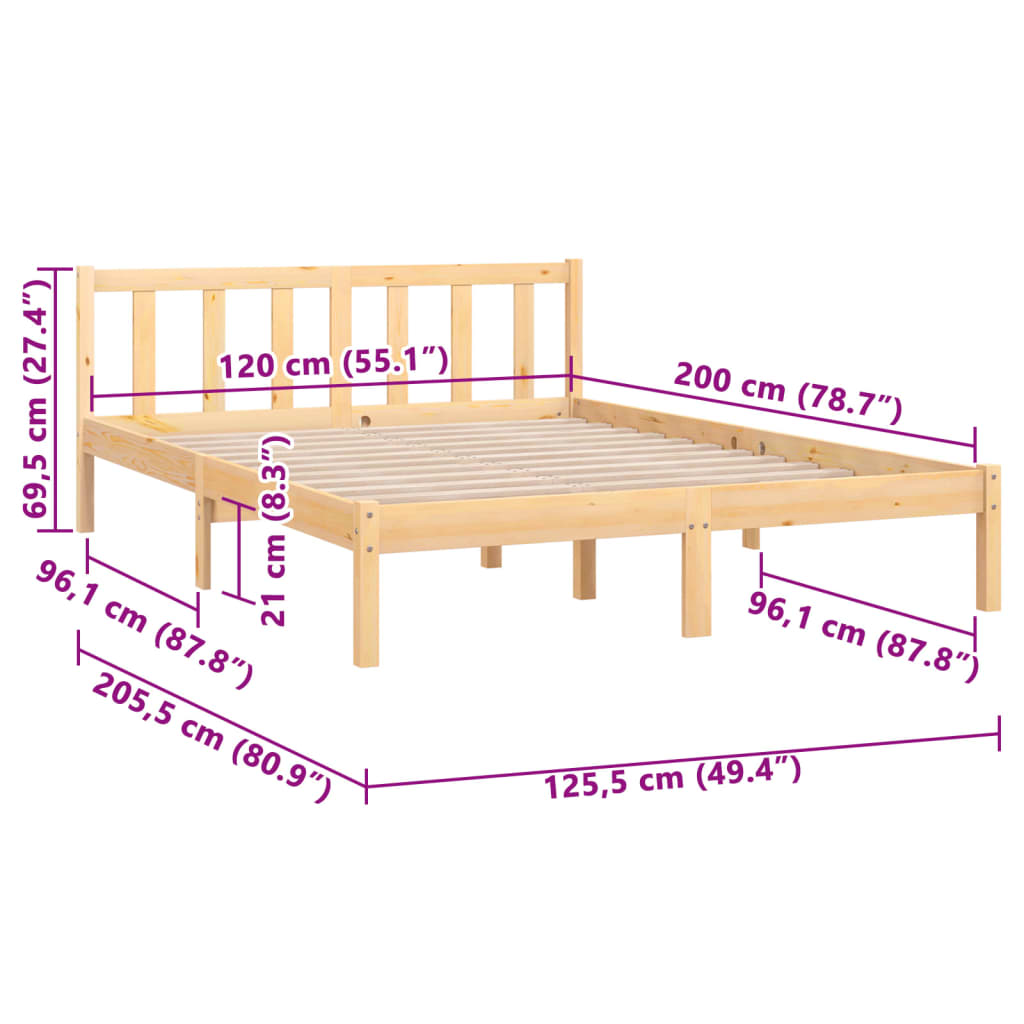 Solid Wood Bed Frame 120x200 cm – vidaXL 810077 (No Mattress)
