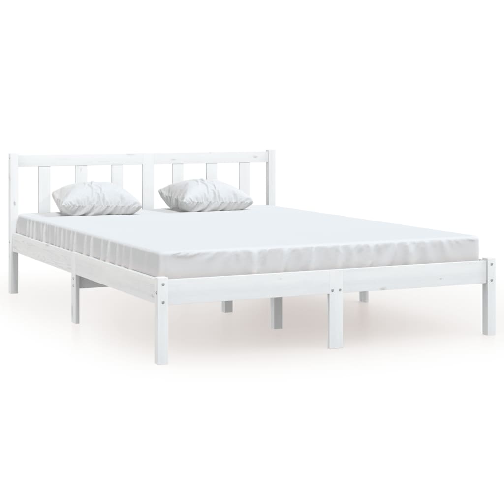White Solid Wood Bed Frame 140x200 cm - vidaXL 810083 No Mattress