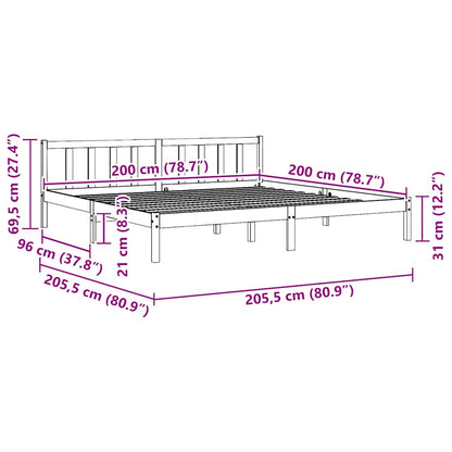 Solid Wood Grey Bed Frame 200x200 cm - vidaXL 810104
