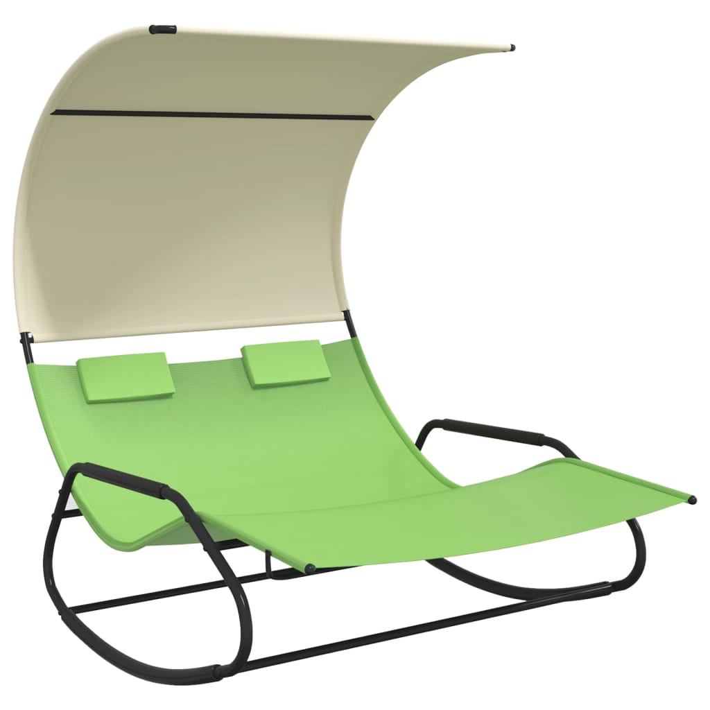 Green & Cream Rocking Double Sun Lounger with Canopy - Relax in Style