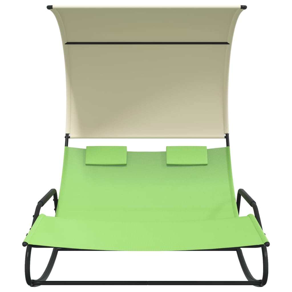 Green & Cream Rocking Double Sun Lounger with Canopy - Relax in Style