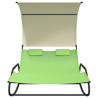 Green & Cream Rocking Double Sun Lounger with Canopy - Relax in Style