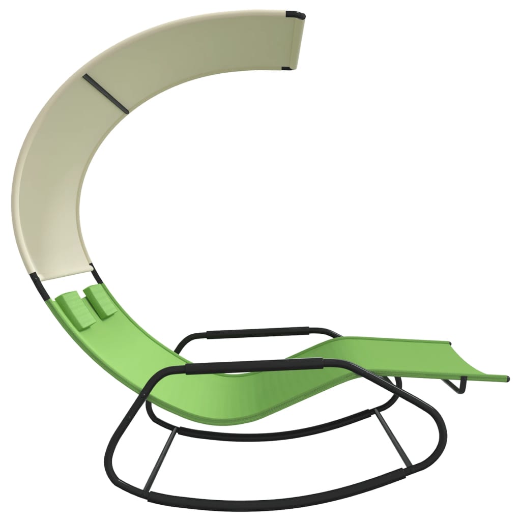 Green & Cream Rocking Double Sun Lounger with Canopy - Relax in Style
