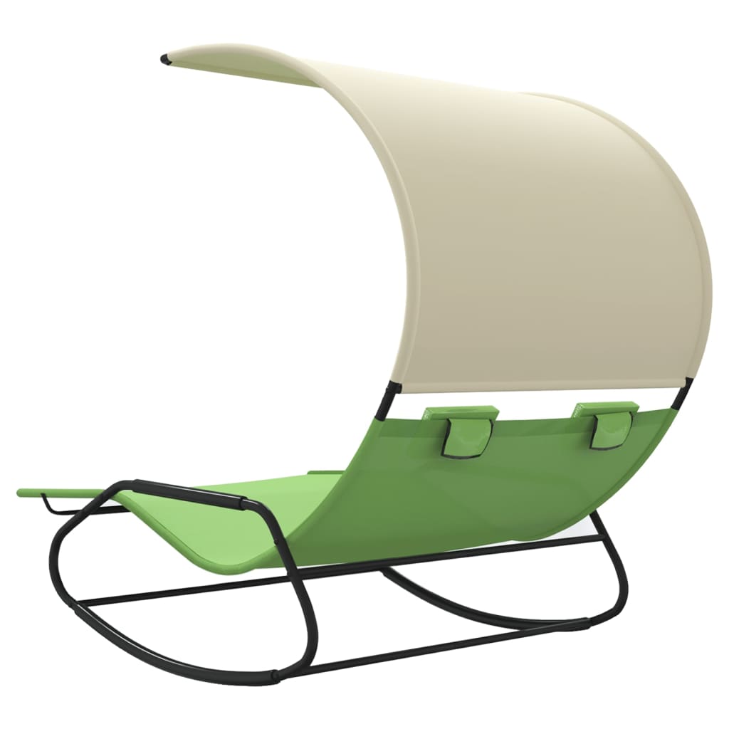 Green & Cream Rocking Double Sun Lounger with Canopy - Relax in Style