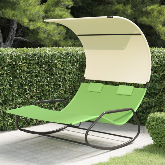 Green & Cream Rocking Double Sun Lounger with Canopy - Relax in Style