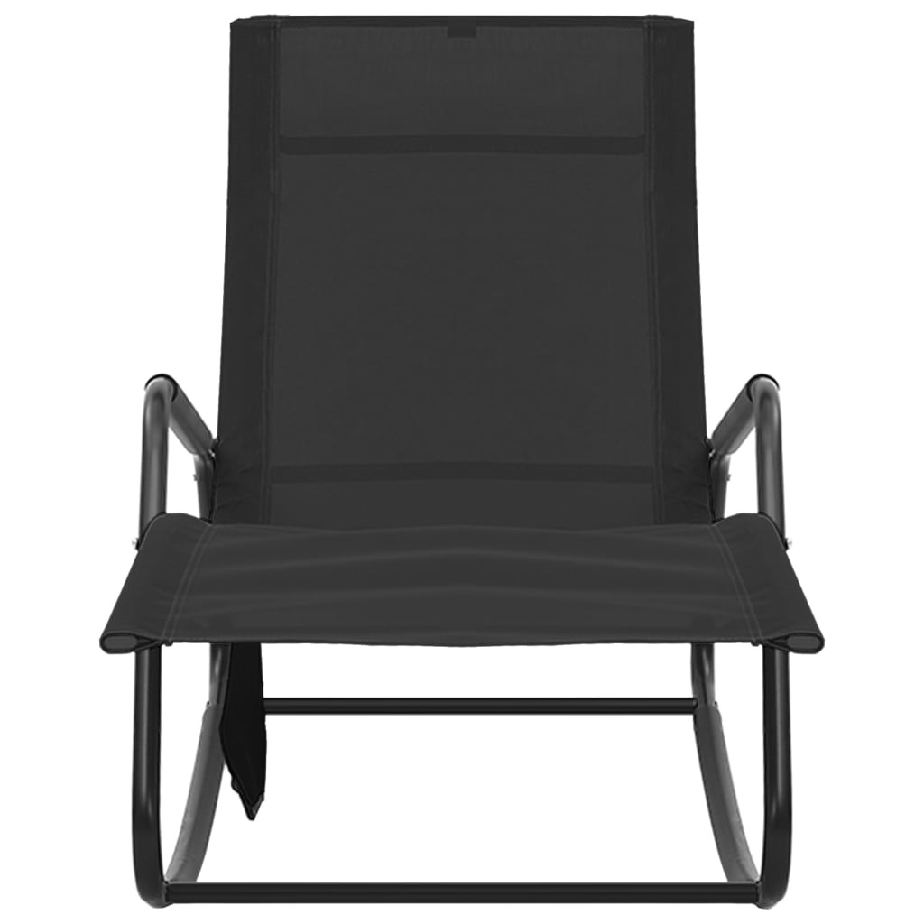 Black Steel & Textilene Sun Lounger - Modern Outdoor Comfort