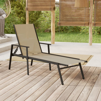 Cream Textilene & Steel Sun Lounger - Elegant & Durable Seating