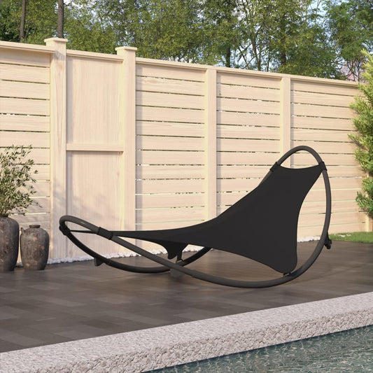 Black Rocking Sun Lounger with Wheels - Steel & Textilene Fabric