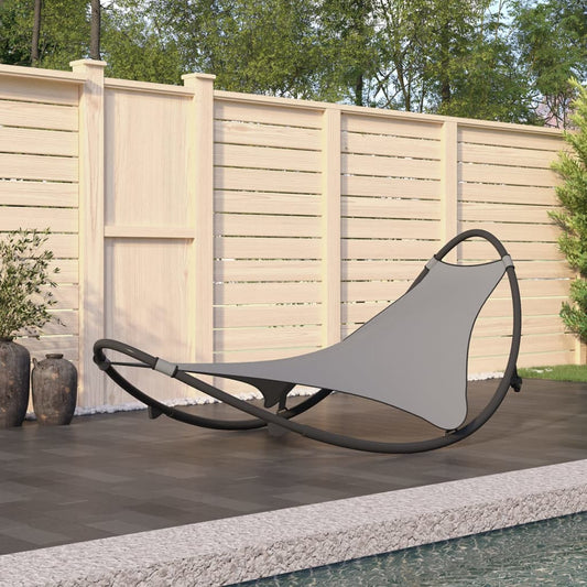 Grey Steel Rocking Sun Lounger with Wheels & Textilene Fabric