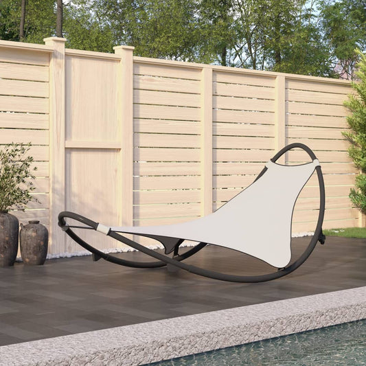Cream Rocking Sun Lounger with Wheels - Steel & Textilene Fabric
