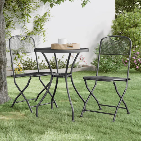 2-Piece Anthracite Folding Garden Chairs, Expanded Metal Mesh
