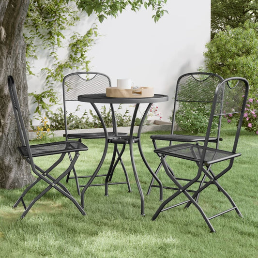 4-Piece Anthracite Metal Mesh Folding Garden Chairs