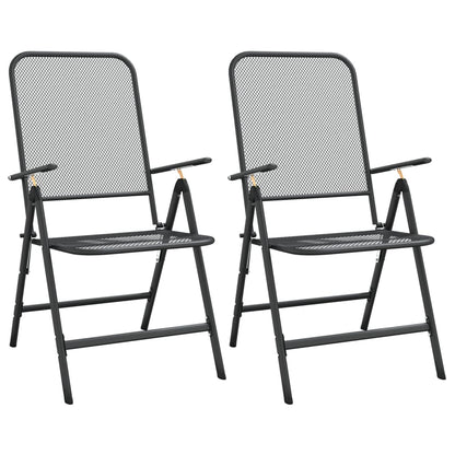 Anthracite Metal Mesh Folding Garden Chairs, Set of 2