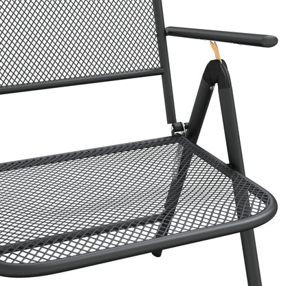 Anthracite Metal Mesh Folding Garden Chairs, Set of 2