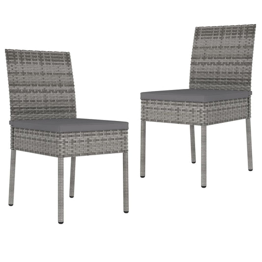 Elegant Poly Rattan Garden Dining Chairs, 2-Piece Set in Grey
