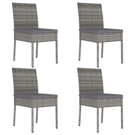 4-Piece Grey Poly Rattan Garden Dining Chairs Set