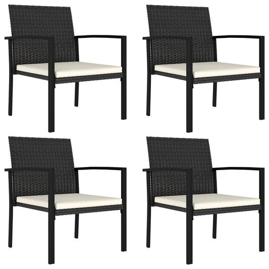 4-Piece Black Poly Rattan Garden Dining Chairs Set
