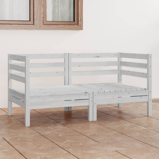 White Solid Pinewood Garden 2-Seater Sofa for Elegant Outdoor Comfort