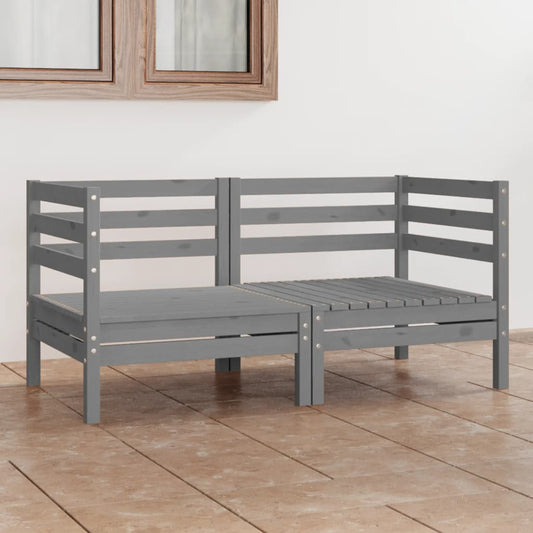 Grey Solid Pinewood Garden 2-Seater Sofa - Stylish & Durable