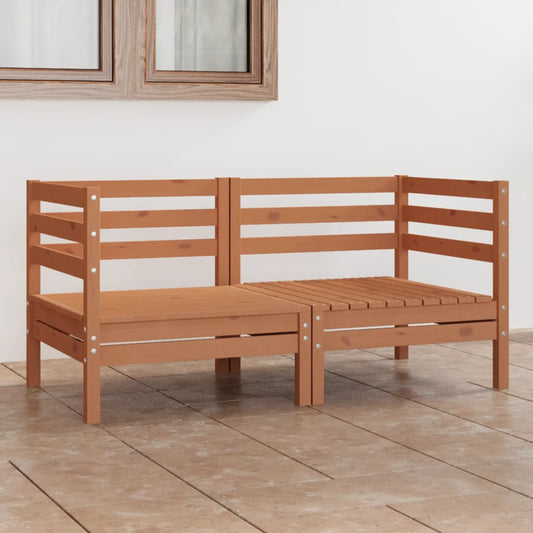 Honey Brown Solid Pinewood 2-Seater Garden Sofa