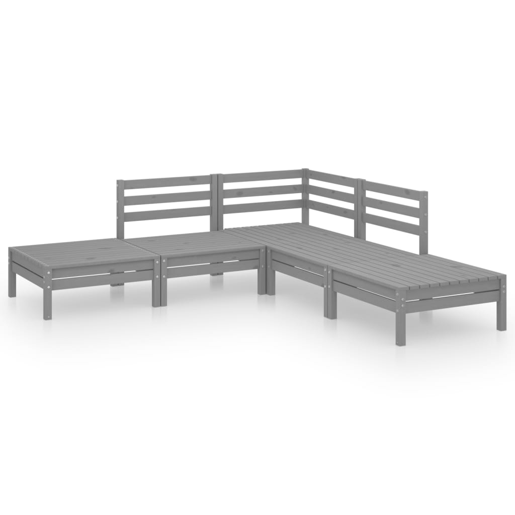 5 Piece Garden Lounge Set Solid Pinewood Grey