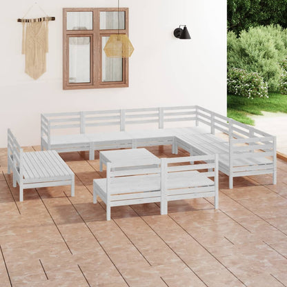 12 Piece Garden Lounge Set Solid Wood Pine White