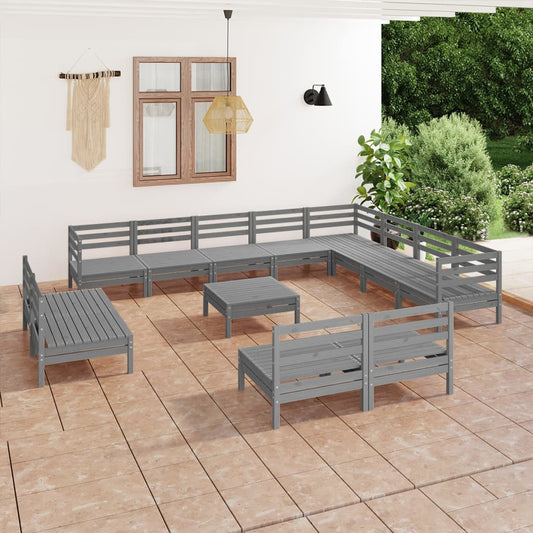 13 Piece Garden Lounge Set Solid Wood Pine Grey