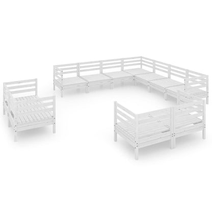 11 Piece Garden Lounge Set Solid Wood Pine White