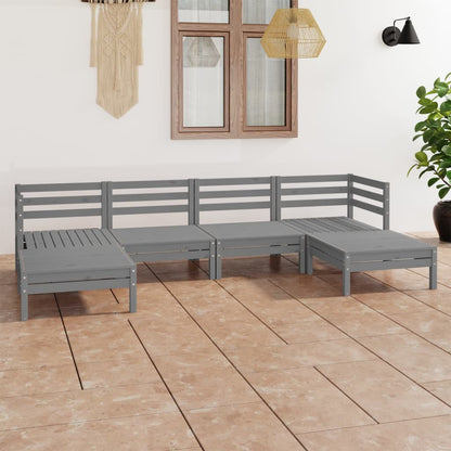 6 Piece Garden Lounge Set Grey Solid Wood Pine