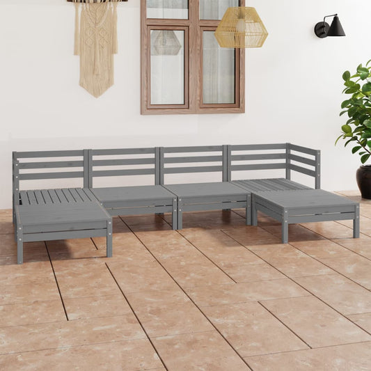 6 Piece Garden Lounge Set Grey Solid Wood Pine