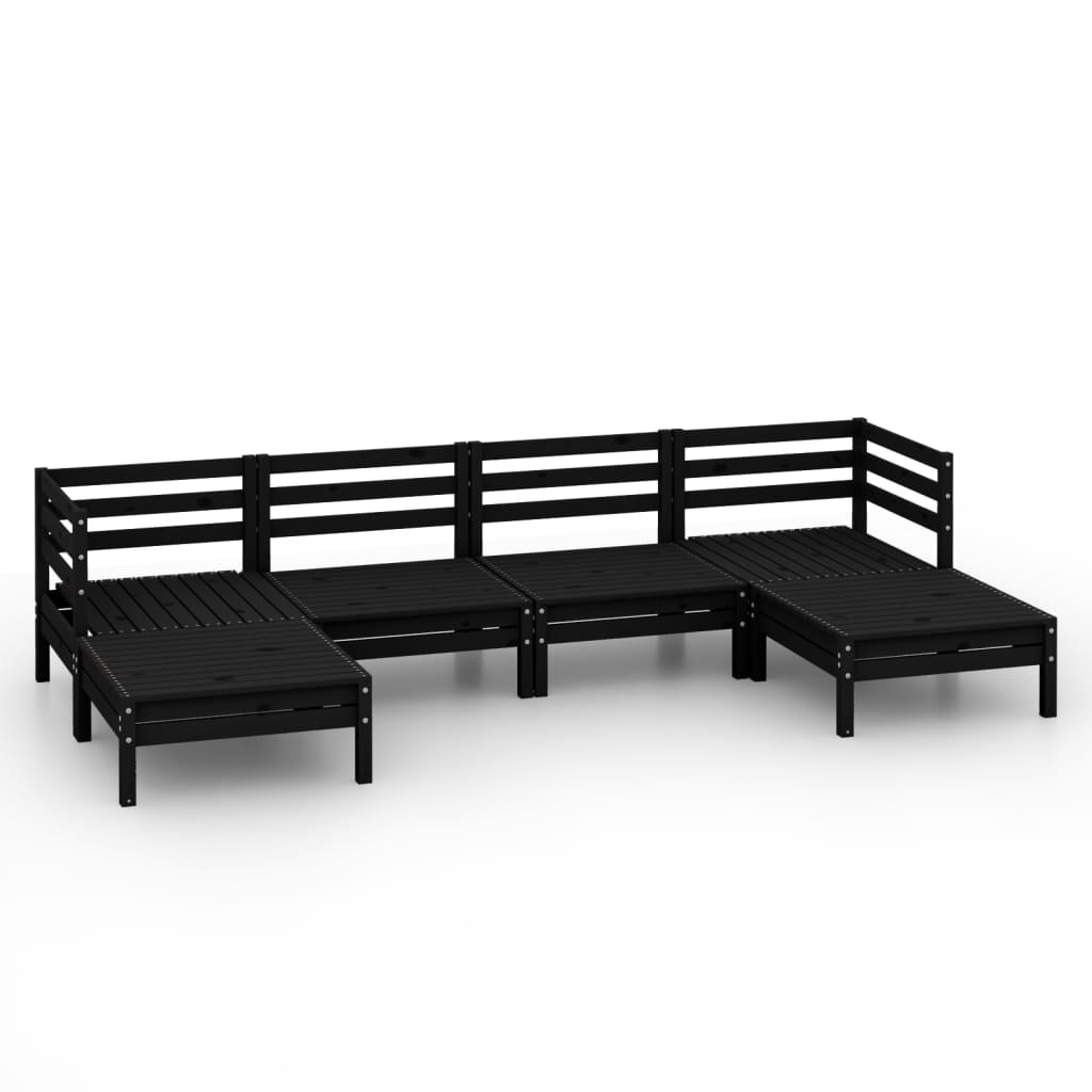 6 Piece Garden Lounge Set Black Solid Wood Pine