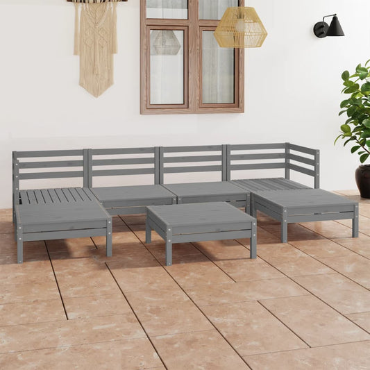 7 Piece Garden Lounge Set Grey Solid Wood Pine