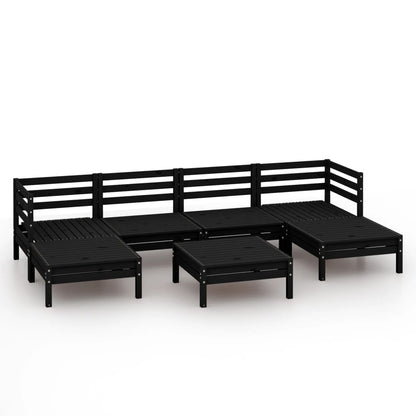 7 Piece Garden Lounge Set Black Solid Wood Pine