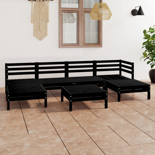 7 Piece Garden Lounge Set Black Solid Wood Pine