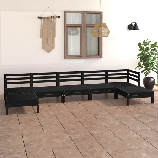 7 Piece Garden Lounge Set Black Solid Wood Pine