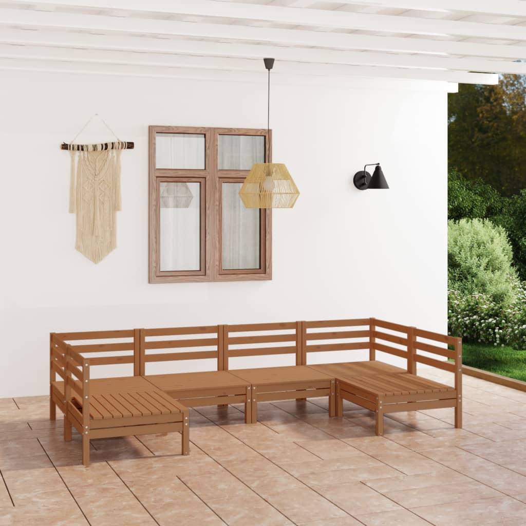 6 Piece Garden Lounge Set Honey Brown Solid Wood Pine