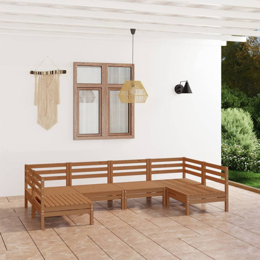 6 Piece Garden Lounge Set Honey Brown Solid Wood Pine