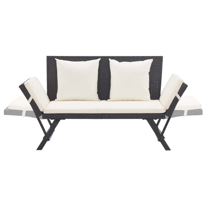 Stylish Black Poly Rattan Garden Bench with Cushions - 176 cm