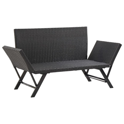 Stylish Black Poly Rattan Garden Bench with Cushions - 176 cm
