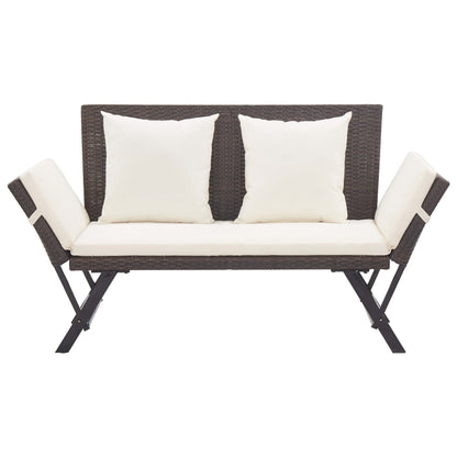Cozy Brown Poly Rattan Garden Bench with Cushions, 176 cm