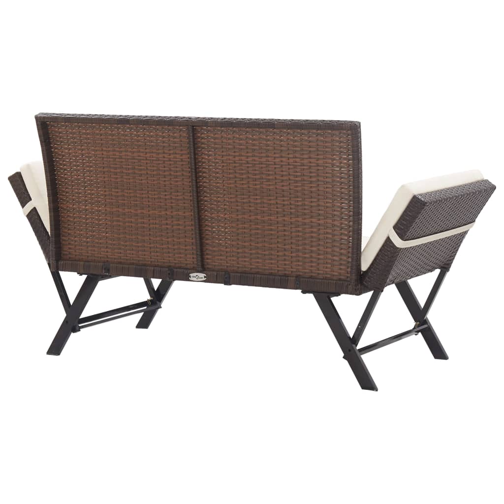 Cozy Brown Poly Rattan Garden Bench with Cushions, 176 cm