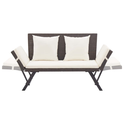 Cozy Brown Poly Rattan Garden Bench with Cushions, 176 cm