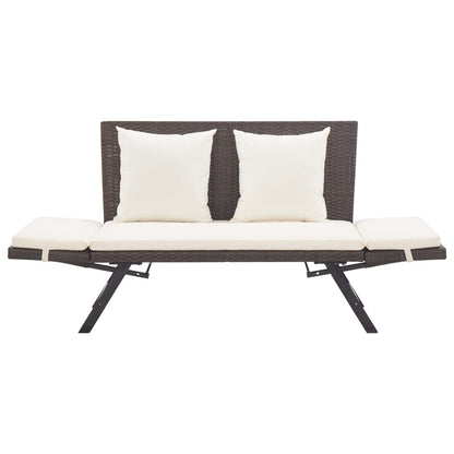 Cozy Brown Poly Rattan Garden Bench with Cushions, 176 cm