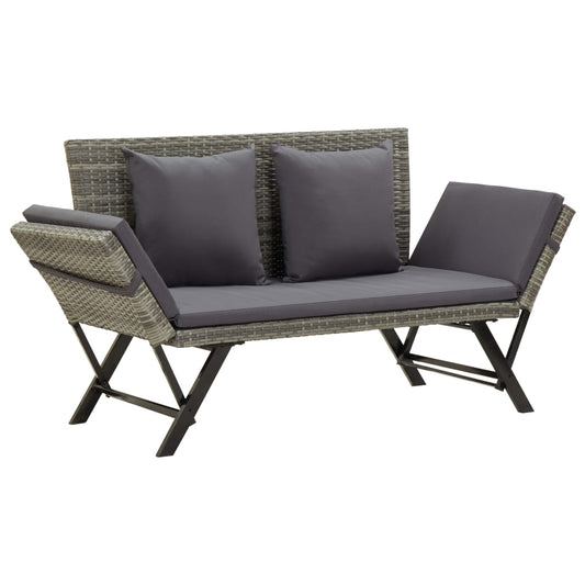 Grey Poly Rattan Garden Bench with Cushions - 176 cm Stylish Seating